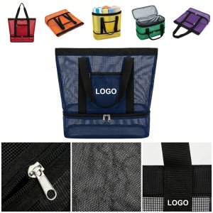Insulated Mesh Beach Tote Bag with Cooler Compartment for Outdoor Adventures